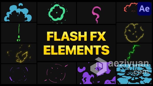 卡通闪光效果能量图形动画效果视频 AE模板 AE工程文件 Flash FX Elements Pack 04 | After Effects卡通,闪光,效果,能量,图形 - AE资源网 www.aeziyuan.com