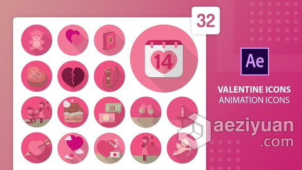 32个关于情人节图标动画视频 AE模板 AE工程文件 Valentine Animation Icons | After Effects关于,情人节,图标,动画,视频 - AE资源网 www.aeziyuan.com