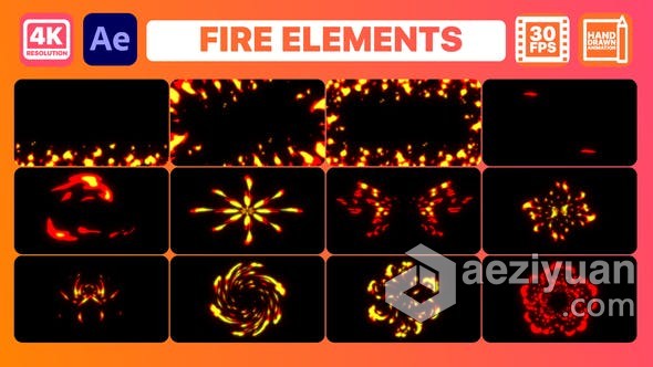 12组火焰元素动画效果叠加效果视频 AE模板 AE工程文件 Fire Elements And Backgrounds - AE资源网 www.aeziyuan.com