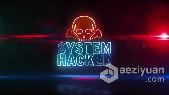 骷髅头骨霓虹灯符号抽象loopable动画系统入侵警报背景视频素材 System hacked alert with skull neon symbol abs头骨,霓虹灯,符号,抽象,警报 - AE资源网 www.aeziyuan.com