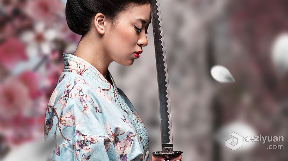 PS日本女武士樱花修饰效果素材合成视频教程 Sakura - Photoshop Compositing Course日本,武士,樱花,修饰,效果 - AE资源网 www.aeziyuan.com