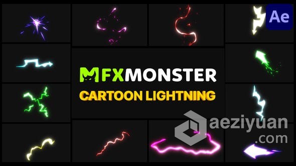 12种卡通电流闪电图形动画元素 AE模板 AE工程文件 Cartoon Lightning Elements | After Effects卡通,闪电,图形,动画,元素 - AE资源网 www.aeziyuan.com