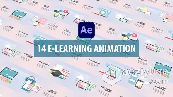 14组概念图形场景介绍电子学习动画视频效果 AE模板 AE工程文件 E-Learning Animation | After Effects图形,场景,介绍,电子学习,学习 - AE资源网 www.aeziyuan.com