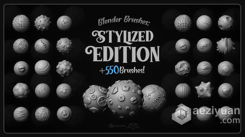 550组风格化自定义雕刻建模Blender笔刷 550+ Blender Brushes: Stylized Edition风格化,雕刻,建模,blender,笔刷 - AE资源网 www.aeziyuan.com