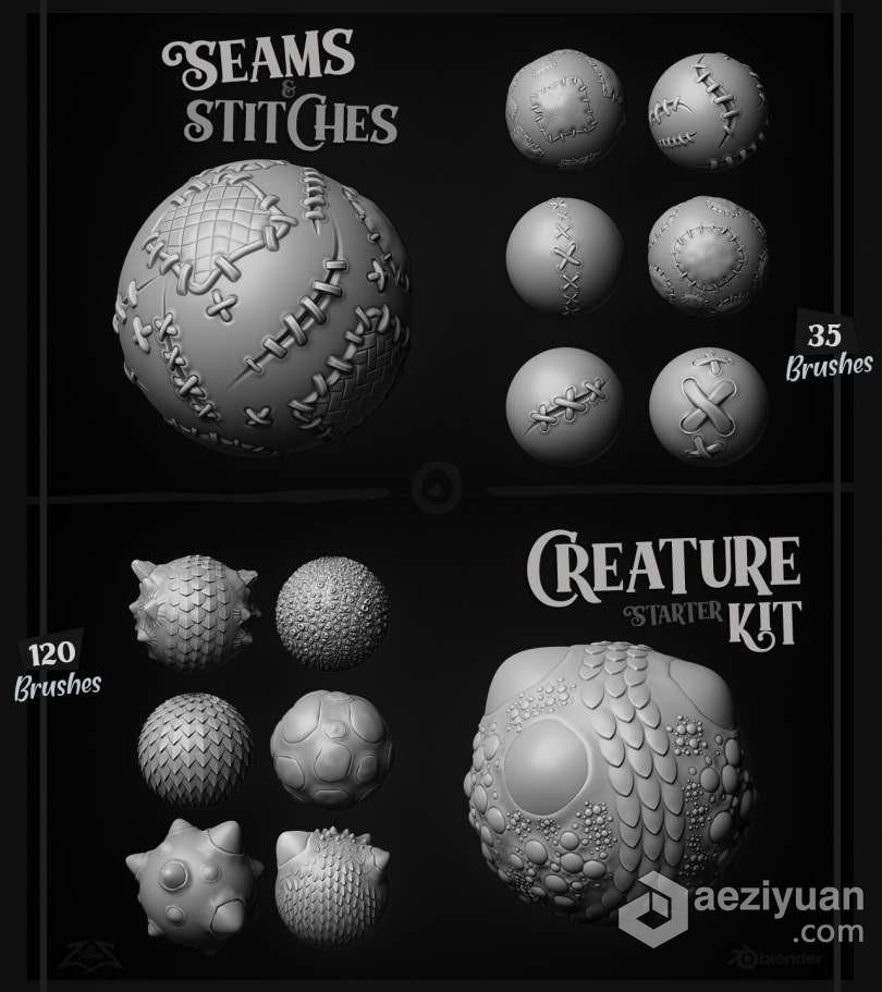 550组风格化自定义雕刻建模Blender笔刷 550+ Blender Brushes: Stylized Edition风格化,雕刻,建模,blender,笔刷 - AE资源网 www.aeziyuan.com