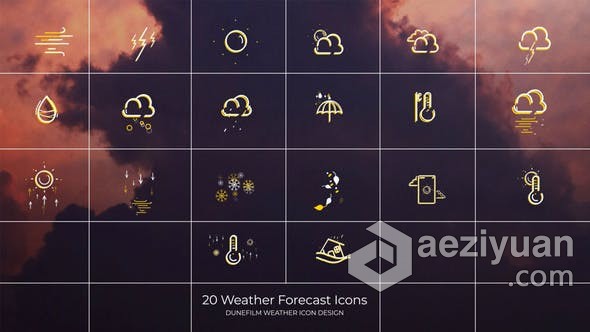 20组天气预报动态图标视频 AE模板 AE工程文件 Weather Forecasts天气预报,图标,视频,ae模板,工程 - AE资源网 www.aeziyuan.com