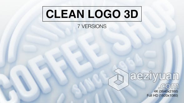 7种3D明亮标志视频动画适合制作公司LOGO片头 AE模板 AE工程文件 Clean Logo 3D Reveal (7-Pack) - AE资源网 www.aeziyuan.com