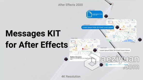 聊天对话分享共享位置消息气泡通知发短信语音动画 AE模板 AE工程文件 Text Messages KIT聊天,对话,分享,共享,位置 - AE资源网 www.aeziyuan.com