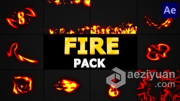 AE模板 10种卡通火焰图形MG动画效果Fire Pack AE工程 AE文件卡通,火焰,图形,动画,效果 - AE资源网 www.aeziyuan.com