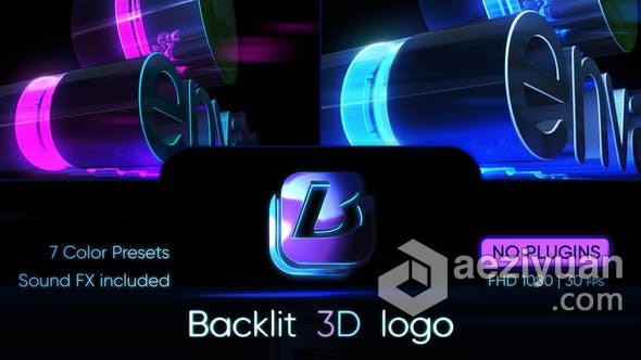 AE模板 7种配色方案预设3D霓虹灯LOGO三维动画视频片头 AE工程 AE文件预设,霓虹灯,三维动画,视频,片头 - AE资源网 www.aeziyuan.com