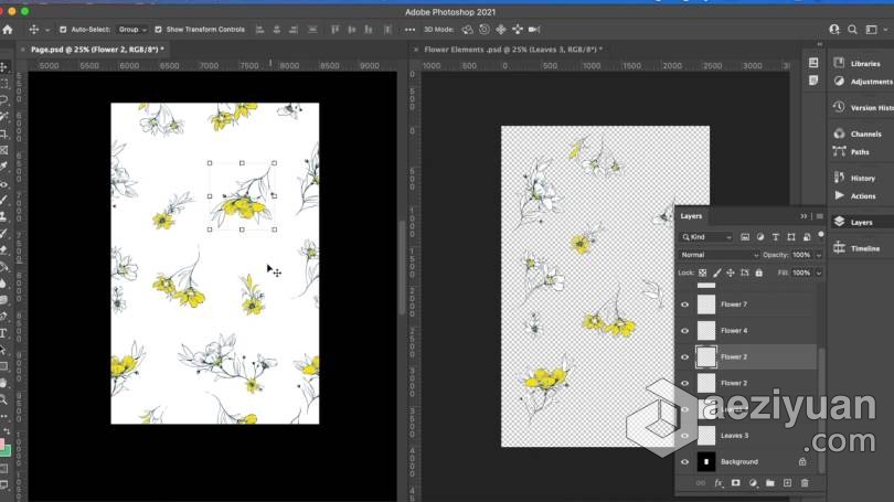 PS教程 PS创建花卉元素重复图案工作流程视频教程创建,花卉,元素,重复,图案 - AE资源网 www.aeziyuan.com