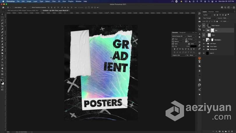PS教程 PS中创建抽象渐变纸质感海报视频教程创建,抽象,渐变,质感,海报 - AE资源网 www.aeziyuan.com