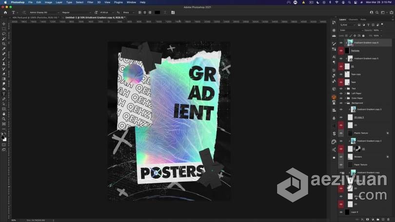 PS教程 PS中创建抽象渐变纸质感海报视频教程创建,抽象,渐变,质感,海报 - AE资源网 www.aeziyuan.com