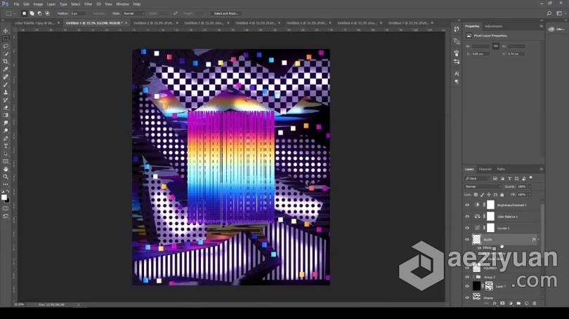 PS教程 PS抽象图形复古氛围发光效果海报制作视频教程抽象,图形,复古,氛围,发光 - AE资源网 www.aeziyuan.com