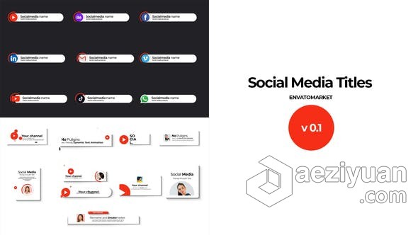 AE模板 社交媒体平台图标文字标题视频字幕Social Media Title AE工程 AE文件ae模板,社交媒体,图标,文字,标题 - AE资源网 www.aeziyuan.com