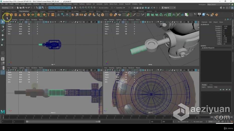 Maya教程 Maya机器人硬表面建模与纹理制作全流程教程机器人,建模,纹理,制作,流程 - AE资源网 www.aeziyuan.com