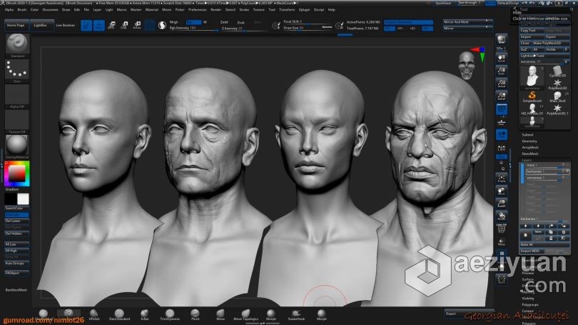 Zbrush教程 Zbrush超精细角色面部雕刻大师级视频教程 - AE资源网 www.aeziyuan.com