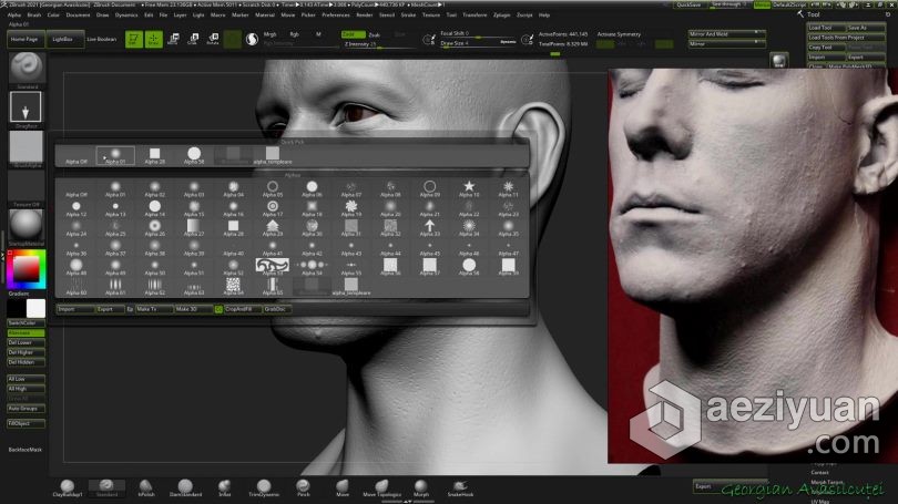 Zbrush教程 Zbrush超精细角色面部雕刻大师级视频教程 - AE资源网 www.aeziyuan.com