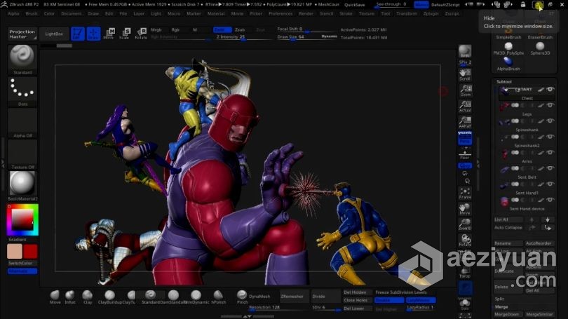 Zbrush教程 漫威X战警大战哨兵3D打印雕刻建模视频教程第一季教程,漫威,大战,哨兵,3d打印 - AE资源网 www.aeziyuan.com