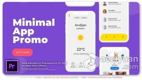 AE模板PR模板 App Promo手机应用软件程序介绍宣传展示动画视频 PR与AE工程文件手机应用软件,应用软件,程序,介绍,宣传 - AE资源网 www.aeziyuan.com
