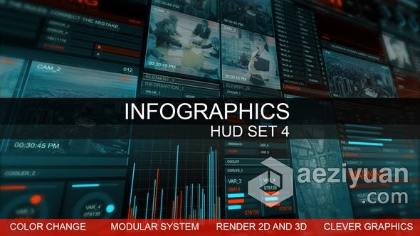 AE模板 HUD高科技智能图形信息图表动画视频 AE工程 AE文件智能,信息图表,动画,视频,工程 - AE资源网 www.aeziyuan.com