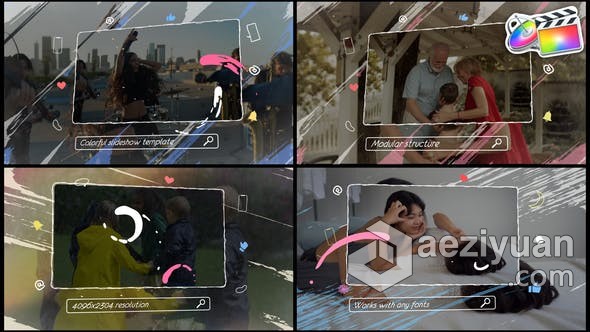 FCPX插件 制作涂鸦元风格素动画甜美幻灯片视频相册模板插件,制作,涂鸦,风格,动画 - AE资源网 www.aeziyuan.com