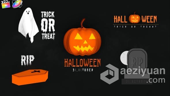 FCPX插件 Halloween Spooky Titles FCPX插件万圣节幽灵主题文字标题动画 - AE资源网 www.aeziyuan.com