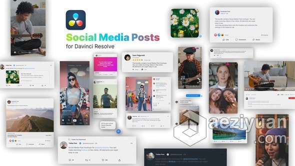 达芬奇模板 25个卡片社交媒体帖子模板动画界面视频 DaVinci Resolve模板 工程 文件达芬奇,模板,卡片,社交媒体,帖子 - AE资源网 www.aeziyuan.com