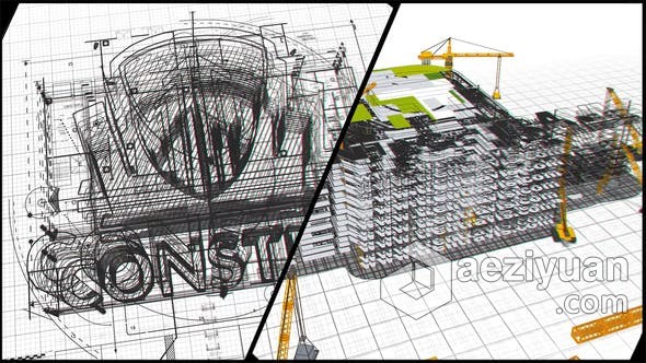 AE模板 建筑行业工程车设计师绘画蓝图LOGO动画视频片头 AE工程 AE文件 - AE资源网 www.aeziyuan.com