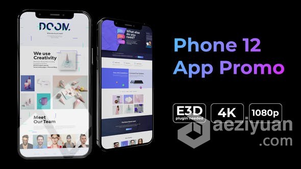 AE模板 Phone 12 App Promo程序软件宣传介绍E3D制作 AE工程 AE文件phone,程序,软件,宣传,介绍 - AE资源网 www.aeziyuan.com