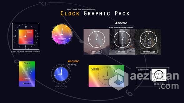 AE模板 7个独特的时钟动画元素数字时钟直播报价倒计时工具包 AE工程 AE文件独特,时钟,动画,元素,报价 - AE资源网 www.aeziyuan.com