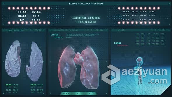 视频素材 肺部诊断系统医学健康科学身体屏幕疾病全息图动画视频素材下载 - AE资源网 www.aeziyuan.com