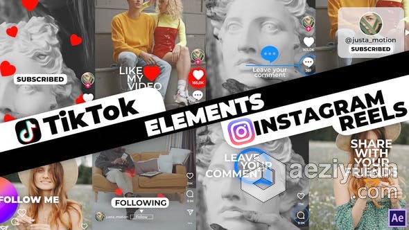 AE模板 TikTok抖音instagram手机移动端社交网络小视频标题元素 AE工程 AE文件下载 - AE资源网 www.aeziyuan.com