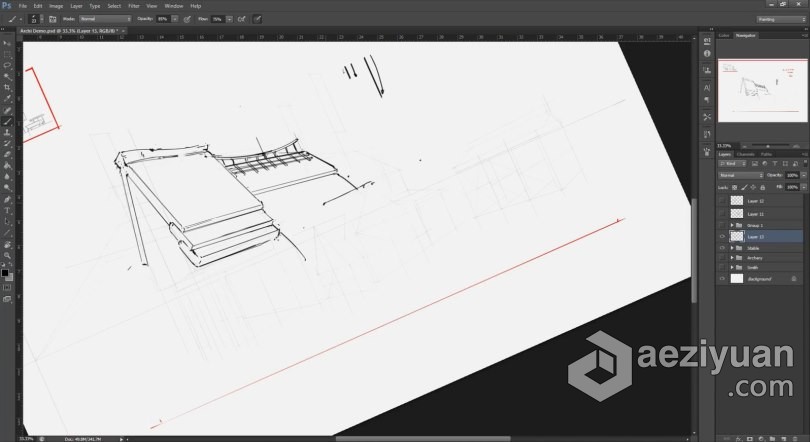 PS教程 PS初学者建筑素描线稿绘制工作流程视频教程建筑,素描,绘制,工作流程,视频教程 - AE资源网 www.aeziyuan.com