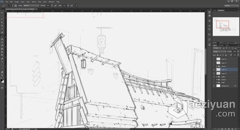 PS教程 PS初学者建筑素描线稿绘制工作流程视频教程建筑,素描,绘制,工作流程,视频教程 - AE资源网 www.aeziyuan.com