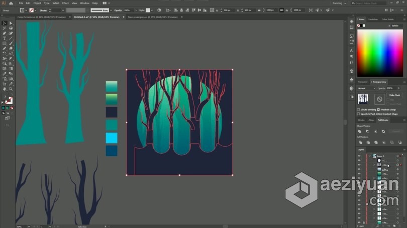 AI教程 Illustrator制作梦幻剪影森林插图视频教程 - AE资源网 www.aeziyuan.com