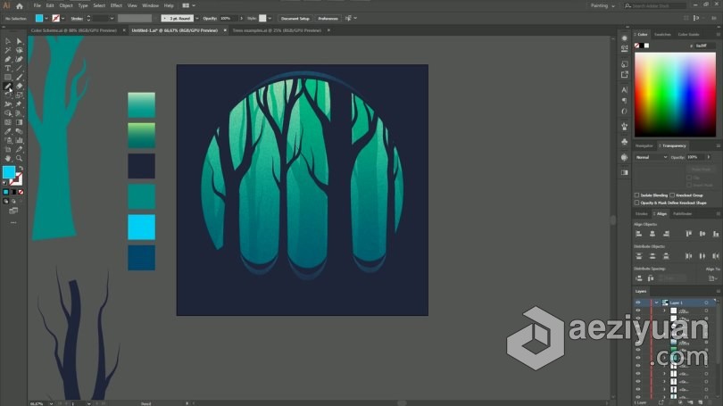 AI教程 Illustrator制作梦幻剪影森林插图视频教程 - AE资源网 www.aeziyuan.com