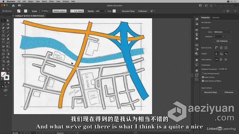 Ai教程 Illustrator中绘制简化地图路线标记视频教程 中文字幕 - AE资源网 www.aeziyuan.com