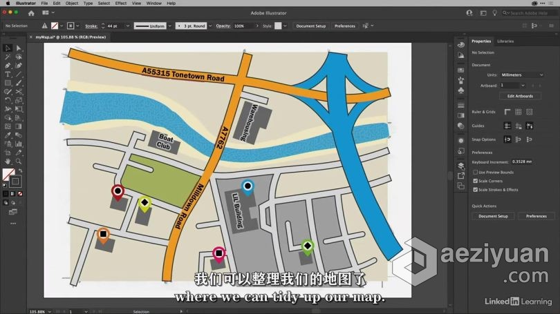 Ai教程 Illustrator中绘制简化地图路线标记视频教程 中文字幕 - AE资源网 www.aeziyuan.com