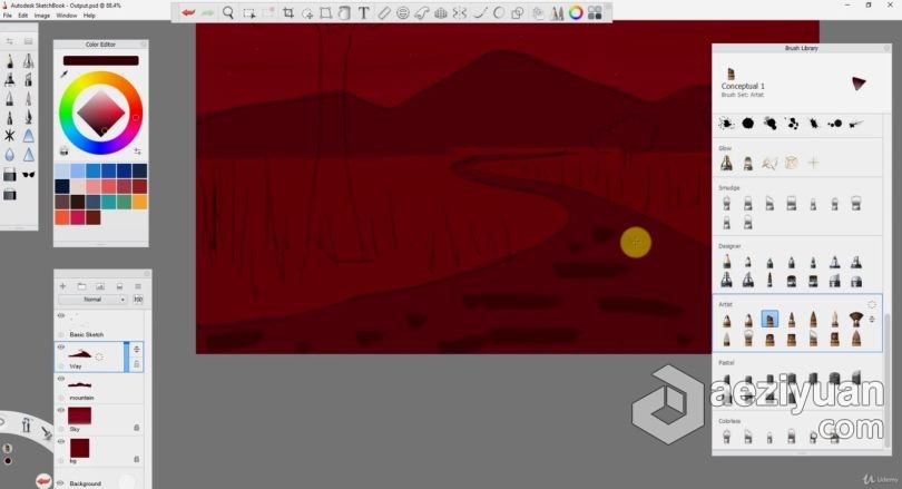绘画教程 Autodesk Sketchbook8合1植被卡通概念场景数字绘画视频教程 - AE资源网 www.aeziyuan.com
