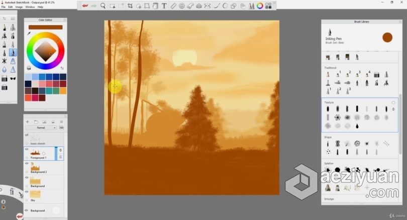 绘画教程 Autodesk Sketchbook8合1植被卡通概念场景数字绘画视频教程 - AE资源网 www.aeziyuan.com