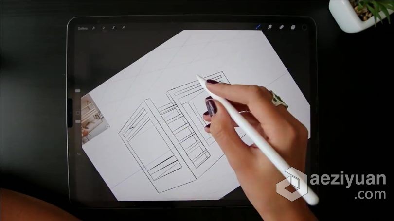 绘画教程 Procreate在iPad中使用两点透视法绘制卡通插图视频教程 - AE资源网 www.aeziyuan.com