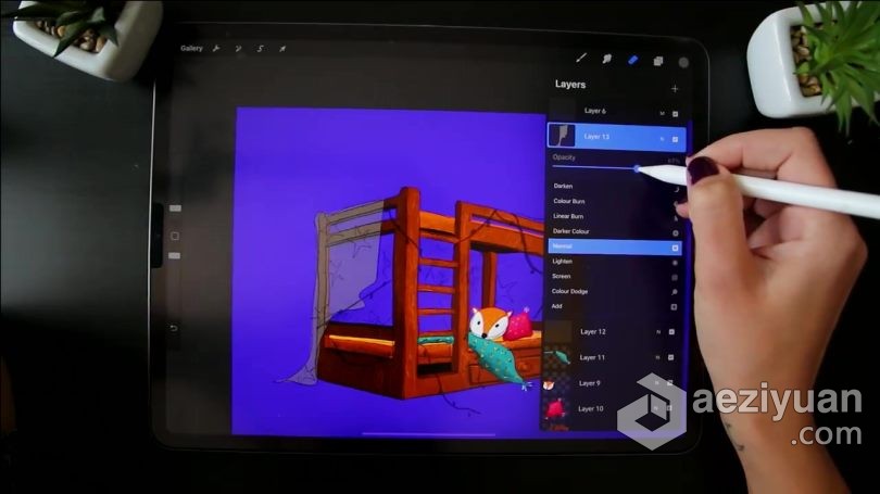 绘画教程 Procreate在iPad中使用两点透视法绘制卡通插图视频教程 - AE资源网 www.aeziyuan.com