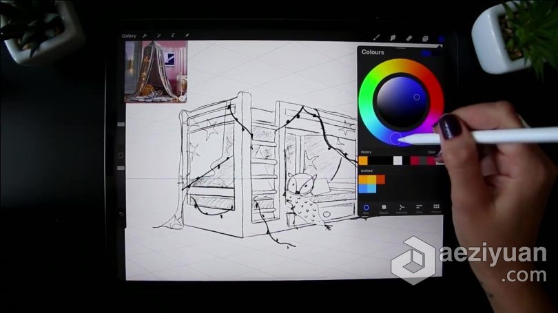 绘画教程 Procreate在iPad中使用两点透视法绘制卡通插图视频教程 - AE资源网 www.aeziyuan.com