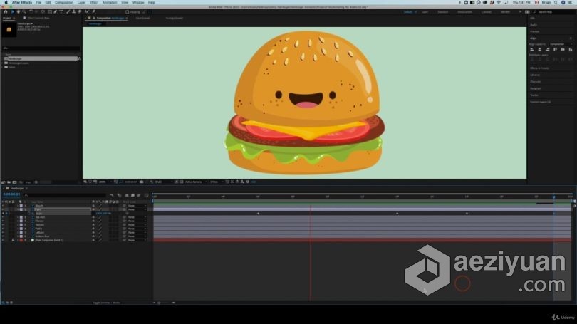 AE教程 AE初学者创建简单汉堡动态卡通图形循环动画视频教程创建,简单,汉堡,动态,卡通 - AE资源网 www.aeziyuan.com