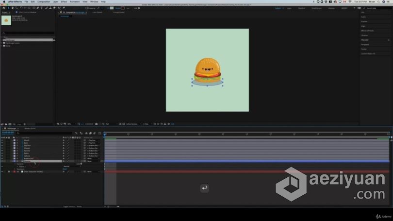 AE教程 AE初学者创建简单汉堡动态卡通图形循环动画视频教程创建,简单,汉堡,动态,卡通 - AE资源网 www.aeziyuan.com