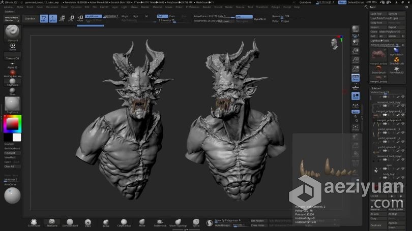 Zbrush教程 Zbrush数字雕刻高质量渲染技术训练视频教程中文字幕 - AE资源网 www.aeziyuan.com