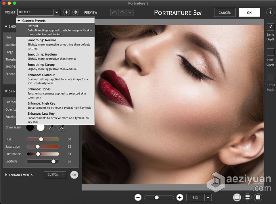 PS人像精修皮肤磨皮插件滤镜 Portraiture 3.5.7 Build 3570 for MAC英文版人像,皮肤,插件,滤镜,build - AE资源网 www.aeziyuan.com