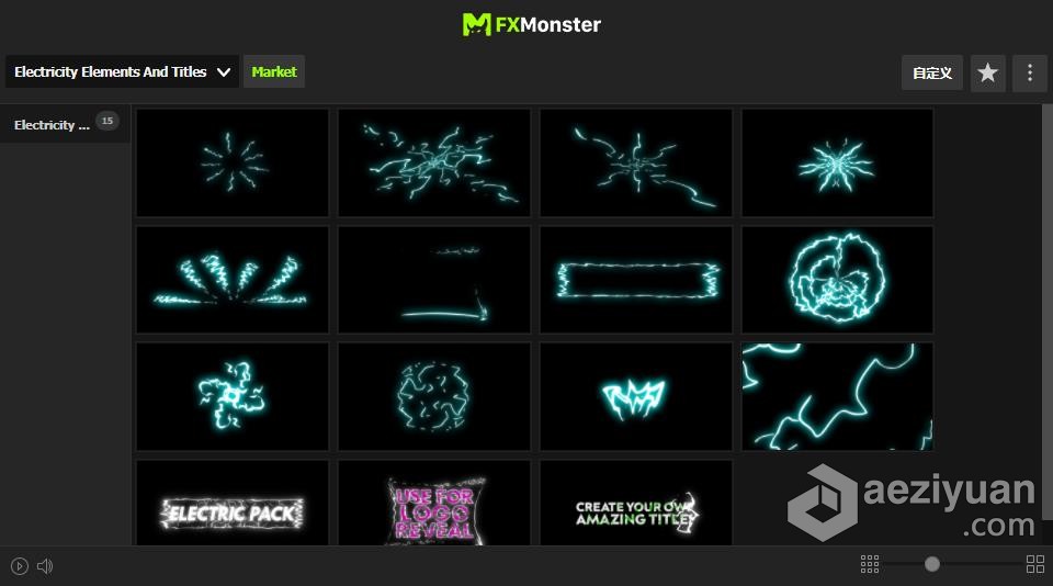 AE脚本预设包-15个卡通能量闪电发光手绘电元素和标题元素动画 FXM预设脚本,预设,卡通,能量,闪电 - AE资源网 www.aeziyuan.com