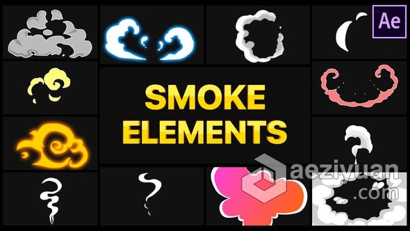 AE脚本预设包-12个卡通烟雾元素爆裂灰尘图形动画 Smoke Elements FXM预设脚本,预设,卡通,烟雾,元素 - AE资源网 www.aeziyuan.com